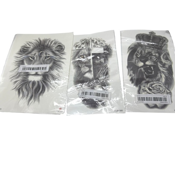 Other - Generic Temporary Tattoo Stickers 3 Pack Lion Jesus Cross Black Gray NEW